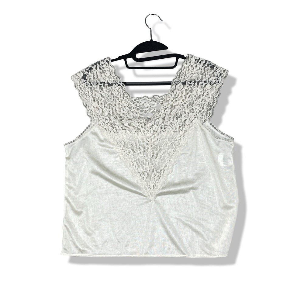 Collections Etc‎ Lace Trim Tank Top Womens M Ivory Coquette Cottagecore Sexy